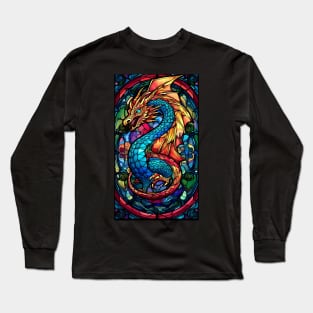 Stained Glass Style Dragon Design Long Sleeve T-Shirt